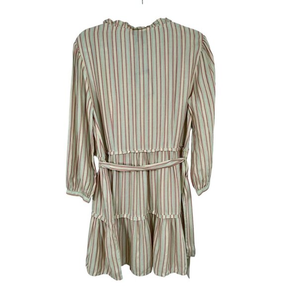 PAIGE Kylenn Tiered Boho Babydoll Dress Cream Stripe Resort Vacation M - Picture 3 of 15